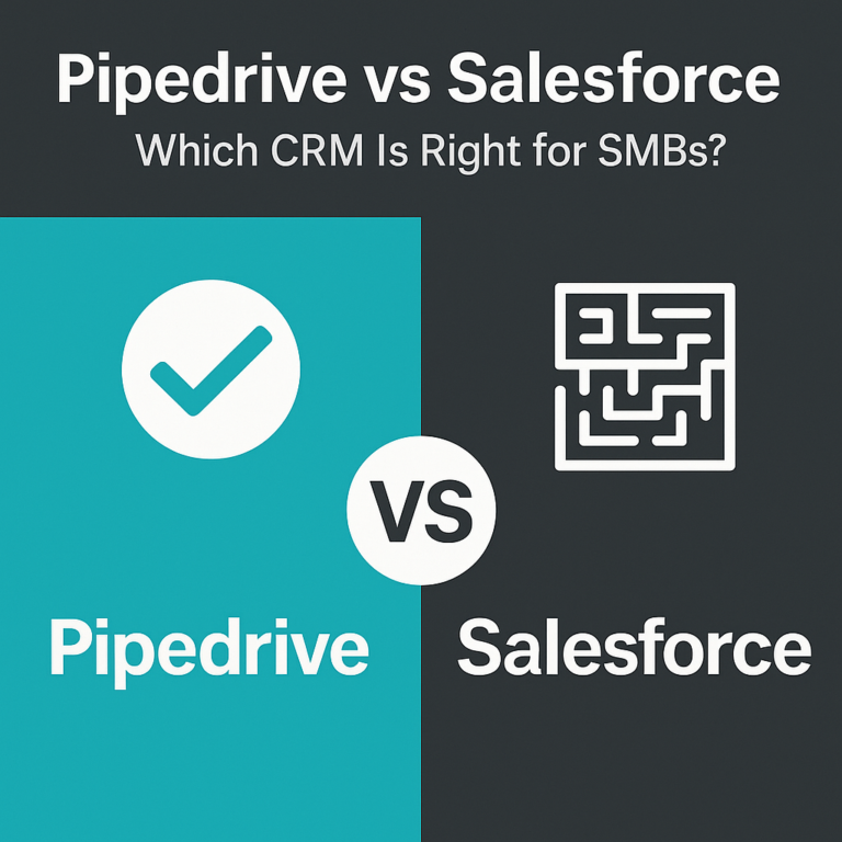 Pipedrive vs Salesforce CRM comparison graphic for small businesses